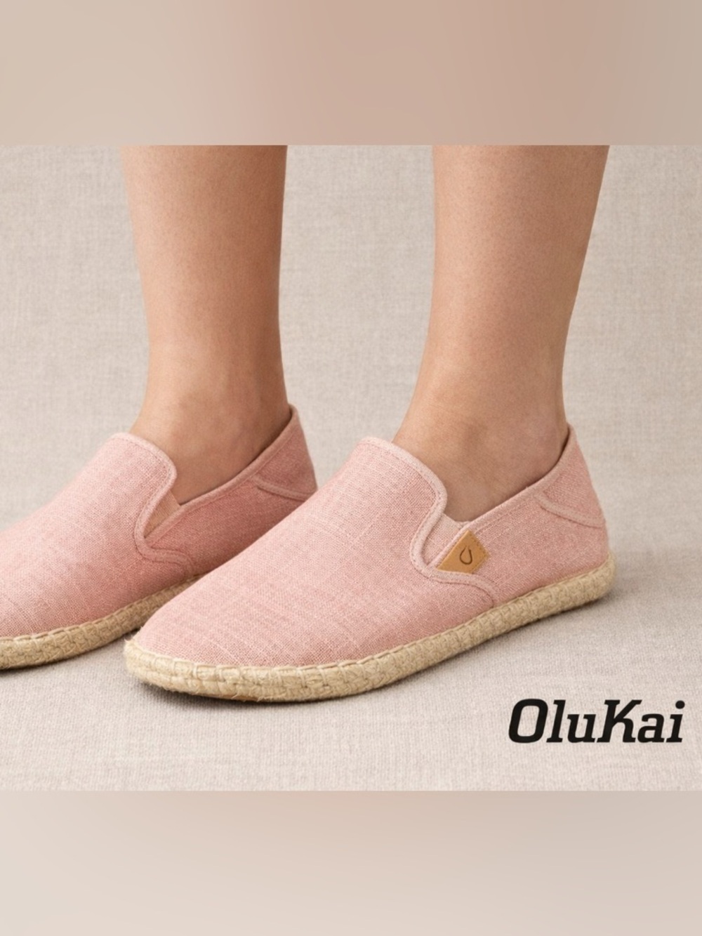 OluKai Kaula Pa’a Kapa Slip-On Espadrille Flats Pink Linen Womens 9.5